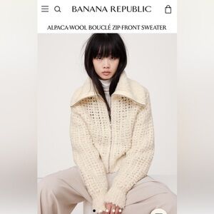 NWT Banana Republic alpaca wool blend Cream Boucle Zip-Front Sweater L